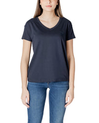 Armani Exchange V-Neck Cotton T-Shirt Women Blue Shirts Blue
