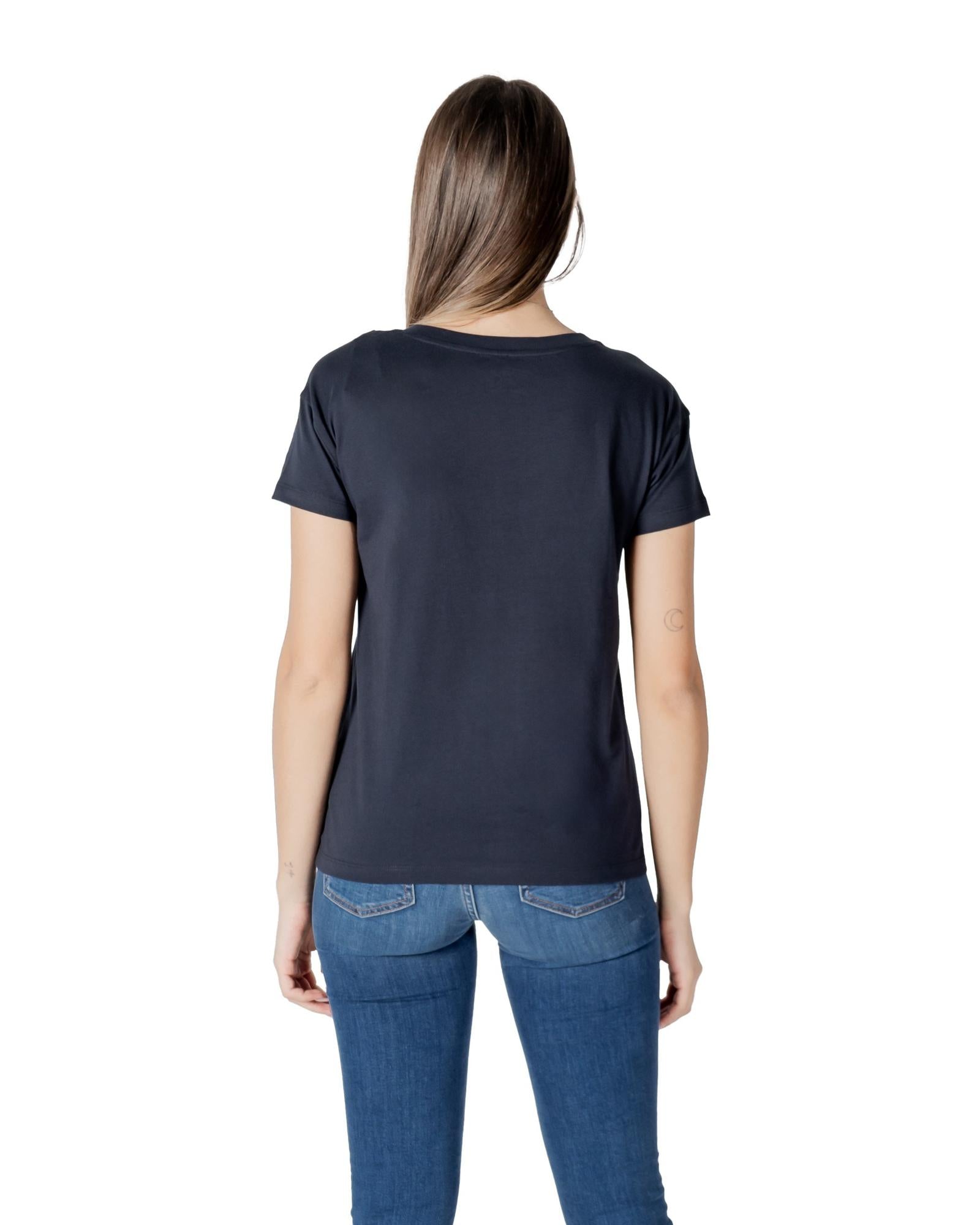 Armani Exchange V-Neck Cotton T-Shirt Women Blue Shirts