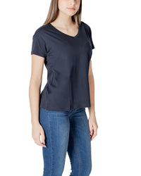 Armani Exchange V-Neck Cotton T-Shirt Women Blue Shirts
