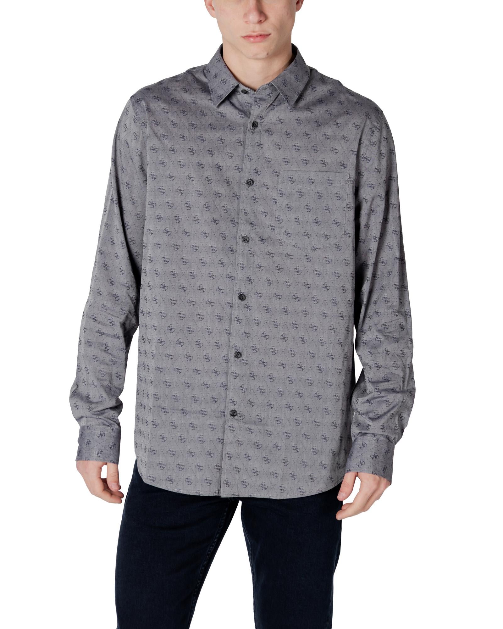 Guess All Over Logo Print Shirt Men Grey Belts