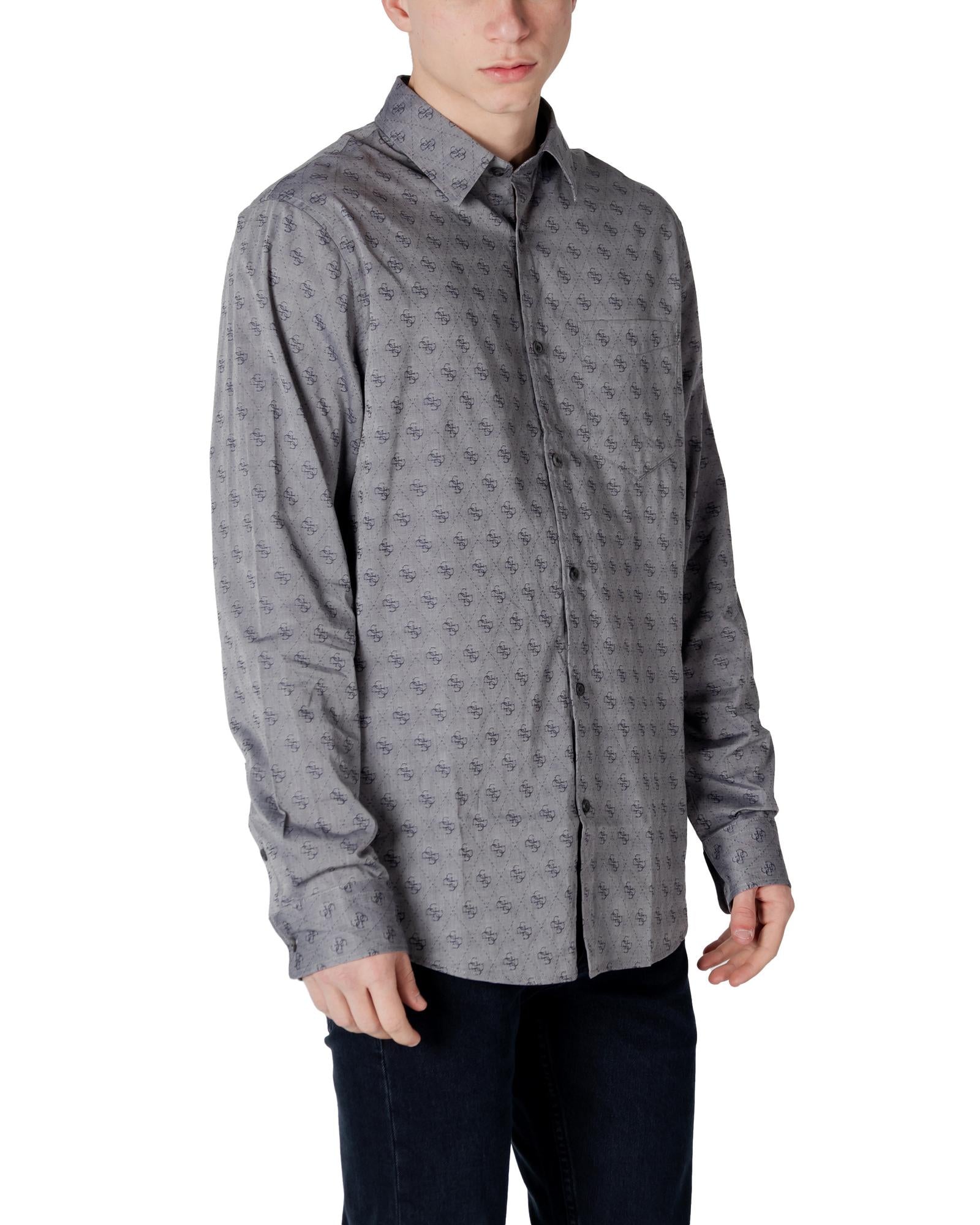 Guess All Over Logo Print Shirt Men Grey Belts
