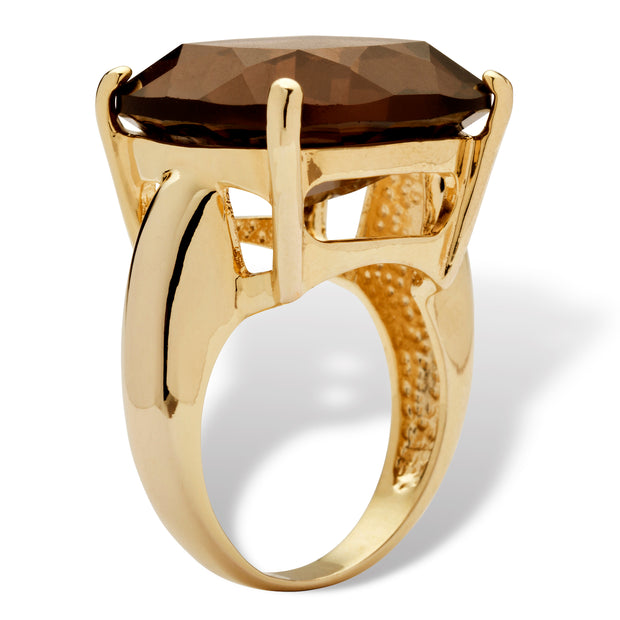 PalmBeach Jewelry Yellow Gold-plated Cushion Genuine Smoky Quartz Ring Sizes 6-10