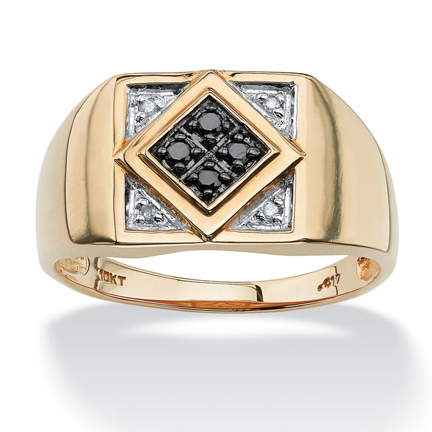 PalmBeach Jewelry Men's 10K Yellow Gold Round Genuine Black Diamond Geometric Ring (1/10 cttw, I Color, I3 Clarity) Sizes 8-13