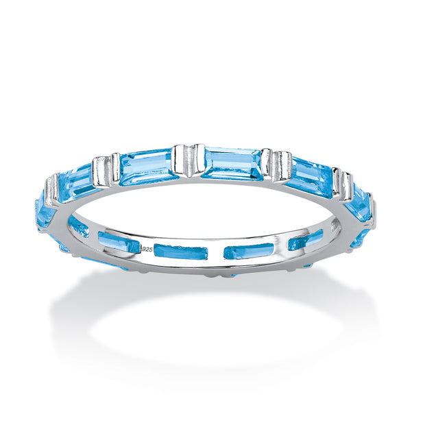 PalmBeach Jewelry Sterling Silver Emerald Cut Simulated Birthstone Eternity Ring Sizes 5-10-March-Aquamarine