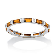 PalmBeach Jewelry Sterling Silver Emerald Cut Simulated Birthstone Eternity Ring Sizes 5-10-November-Citrine