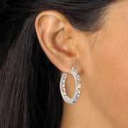 PalmBeach Jewelry Silvertone Round Aurora Borealis Crystal Inside Out Hoop Earrings (30mm)