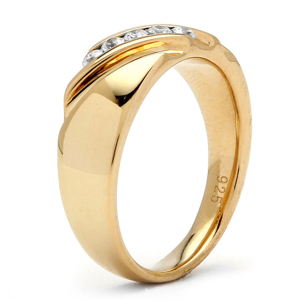 PalmBeach Jewelry Men's Yellow Gold-plated Sterling Silver Round Cubic Zirconia Diagonal Wedding Band Ring (1.5mm) Sizes 8-16