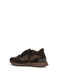 BRUNELLO CUCINELLI Brunello Cucinelli Women Suede And Techno Fabric Sneakers With Shearling Lining And Monile