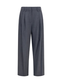 Brunello Cucinelli Women Tropical Wool Tailored Pants With Monili Detail