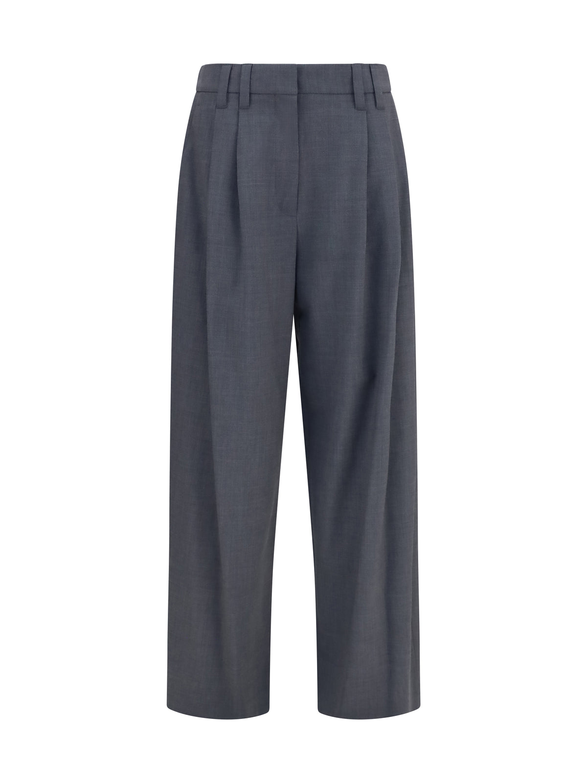 Brunello Cucinelli Women Tropical Wool Tailored Pants With Monili Detail