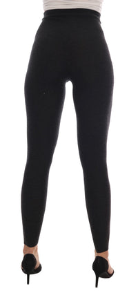 Dolce & Gabbana Gray Cashmere Ribbed Stretch Women's Tights