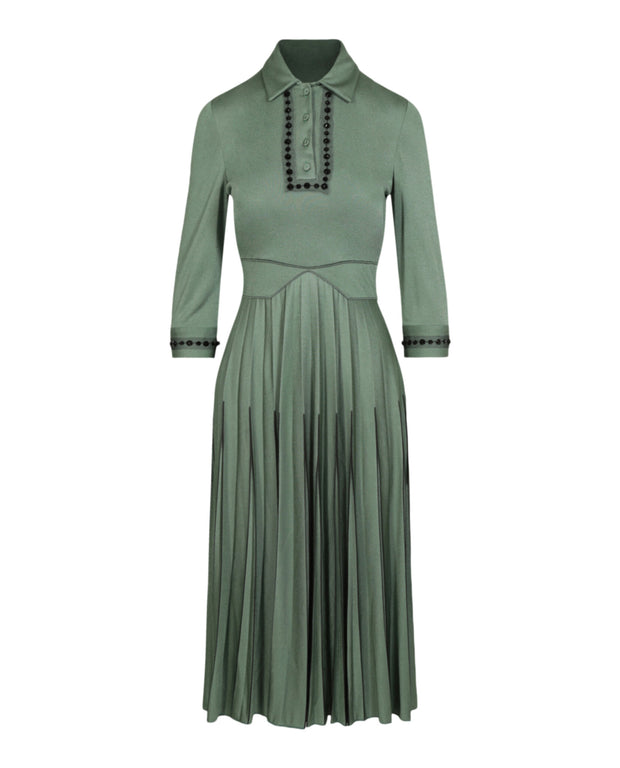 Bottega Veneta Womens Long Sleeve Pleated Dress