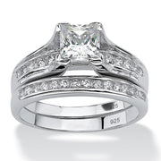 PalmBeach Jewelry Platinum-plated Sterling Silver Princess Cut Cubic Zirconia Bridal Ring Set Sizes 5-10