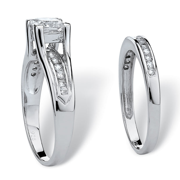 PalmBeach Jewelry Platinum-plated Sterling Silver Princess Cut Cubic Zirconia Bridal Ring Set Sizes 5-10