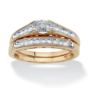PalmBeach Jewelry Yellow Gold-plated Sterling Silver Round Genuine Diamond Bridal Ring Set (1/5 cttw, I Color, I3 Clarity) Sizes 6-10