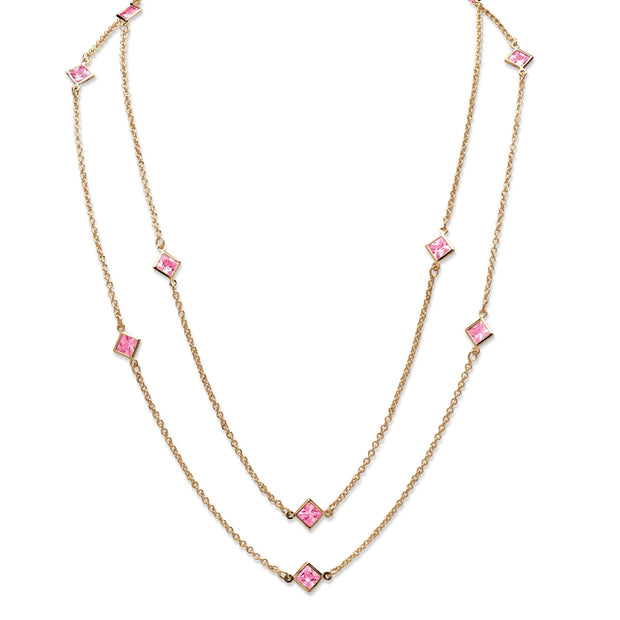 PalmBeach Jewelry Goldtone Princess Cut Simulated Birthstone Endless Necklace (6mm), Endless Clasp, 48 inches
