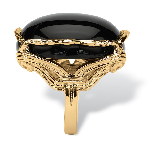 PalmBeach Jewelry Yellow Gold-plated Natural Black Onyx Cabochon Pillow Ring Sizes 6-10