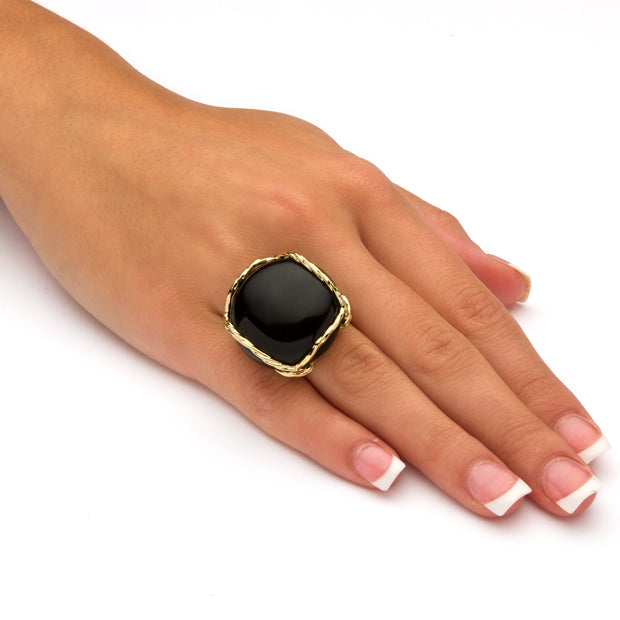 PalmBeach Jewelry Yellow Gold-plated Natural Black Onyx Cabochon Pillow Ring Sizes 6-10