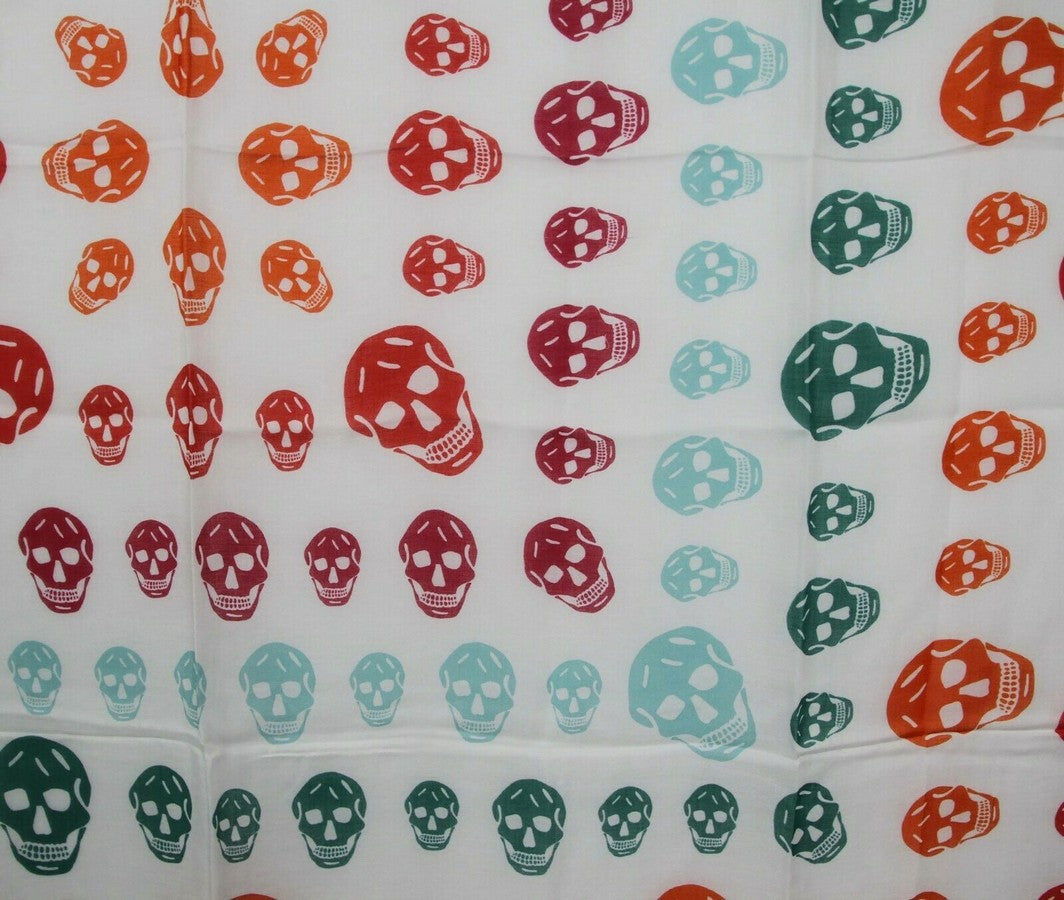 Alexander McQueen Women's Ivory / Orange Shawl With Multiskull Box Print