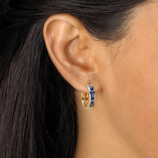 PalmBeach Jewelry Yellow Gold-plated Princess Cut Simulated Birthstone Huggie Hoop Earrings (17.5mm)