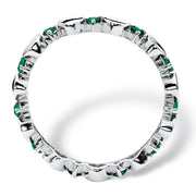 PalmBeach Jewelry Sterling Silver Round Simulated Birthstone Heart Eternity Ring Sizes 5-10-May-Emerald