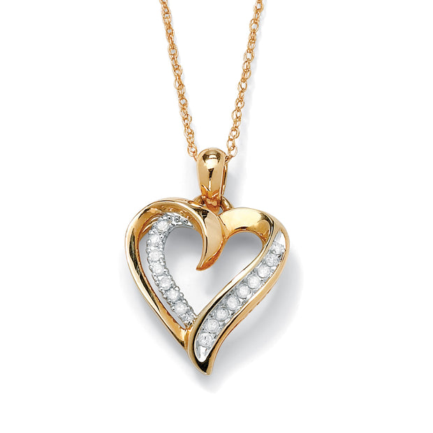 PalmBeach Jewelry 10K Yellow Gold Round Genuine Diamond Heart Pendant (1/10 cttw, I Color, I3 Clarity) with 18 Inch Chain