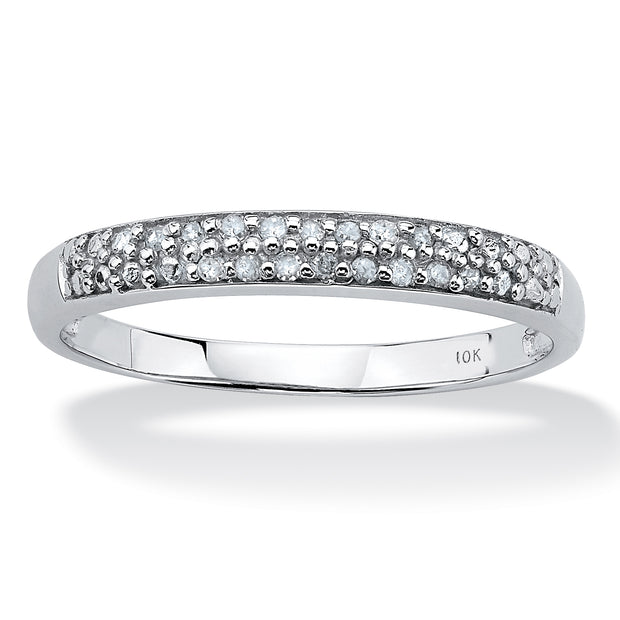 PalmBeach Jewelry 10K White Gold Genuine Diamond Accent Double Row Wedding Band Ring (1.5mm) Sizes 6-10
