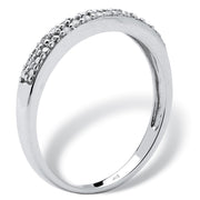 PalmBeach Jewelry 10K White Gold Genuine Diamond Accent Double Row Wedding Band Ring (1.5mm) Sizes 6-10