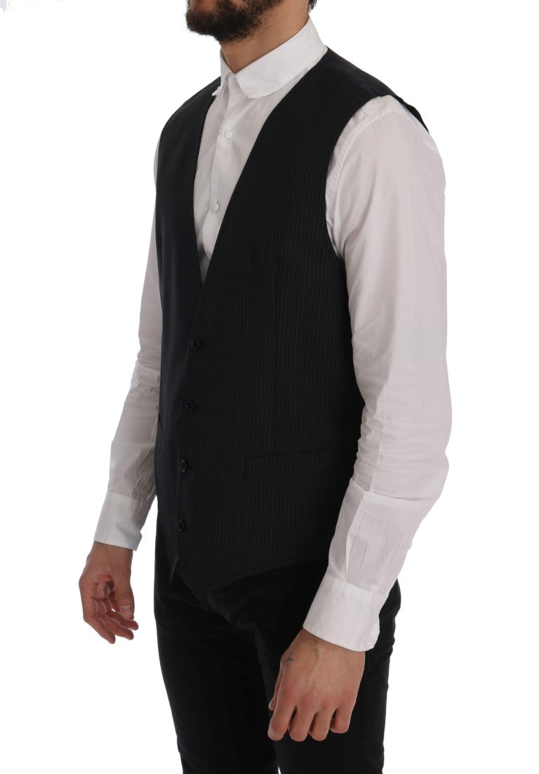 Dolce & Gabbana Elegant Gray Striped Wool Blend Men's Vest