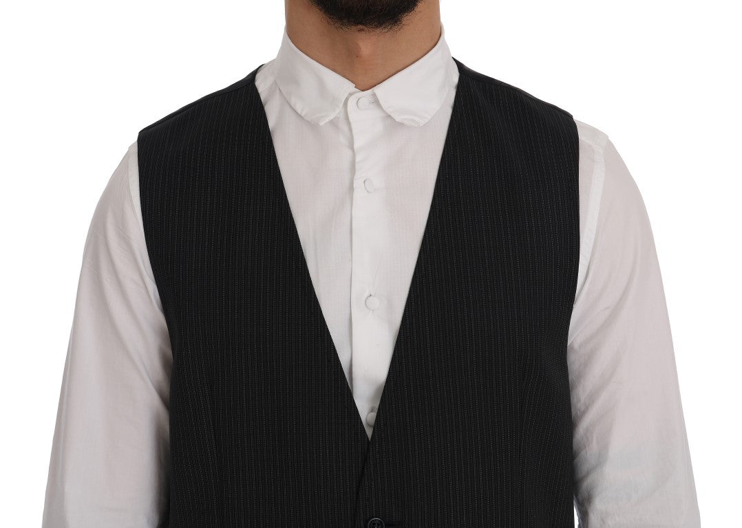 Dolce & Gabbana Elegant Gray Striped Wool Blend Men's Vest