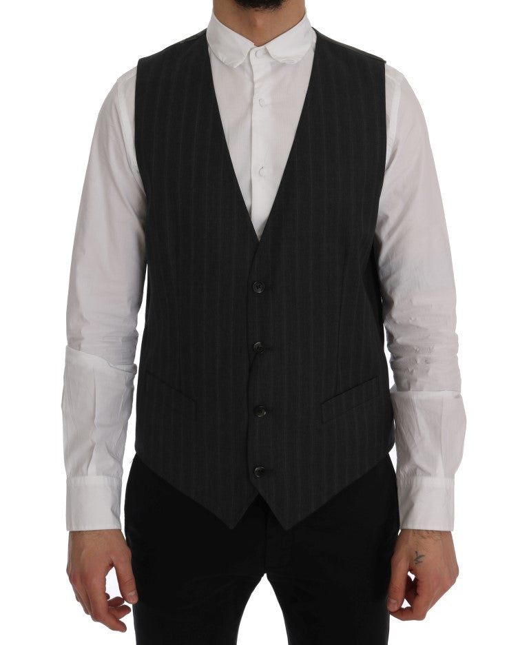 Dolce & Gabbana Gray STAFF Wool Stretch Men's Vest