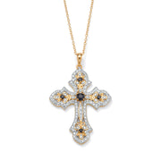 PalmBeach Jewelry Yellow Gold-plated Sterling Silver Round Genuine Blue Sapphire Cross Pendant (28mm) with 18 inch Chain