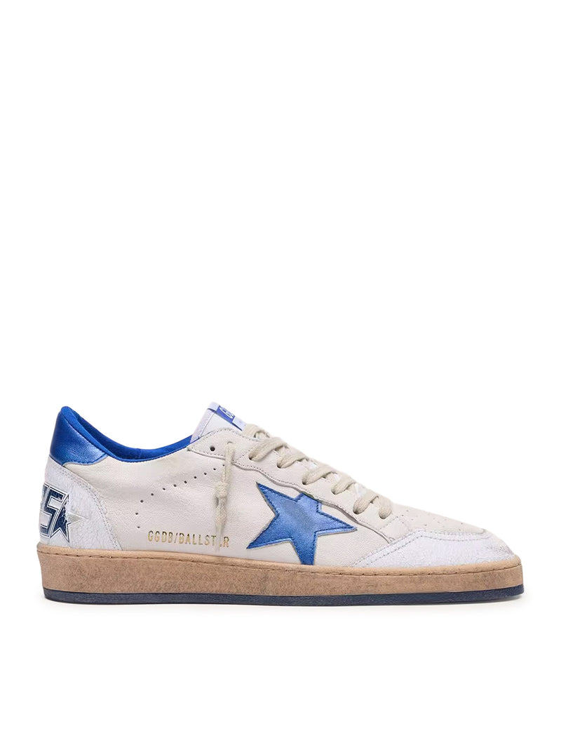 Golden Goose Deluxe Brand Men Ball-Star Wishes In White Nappa With Blue Star And Heel