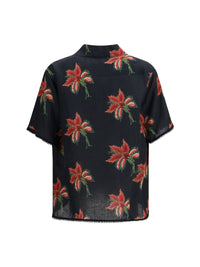 Valentino Men Papier Floral Print Linen Bowling Shirt