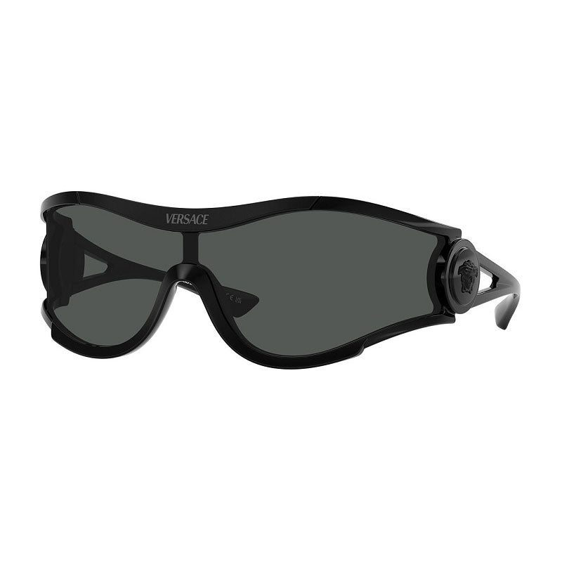 Versace Versace Shield Full Rim, with a Black frame and Dark Grey lens.