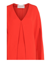 Valentino Womens Silk V-Neck Cape Dress
