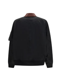 Sacai Men Cotton Bomber Jacket With Leather Details