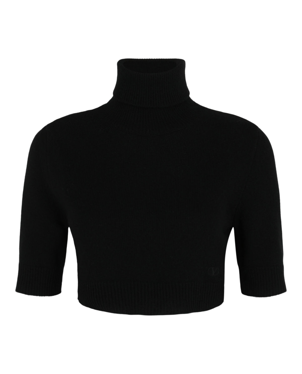 Valentino Womens Solid-Knit Cropped Turtleneck Sweater