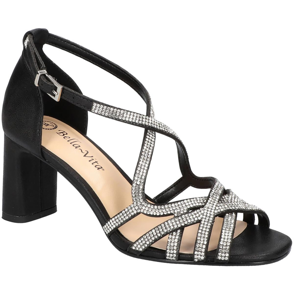 Aliette Womens Rhinestone Heels Black Metallic