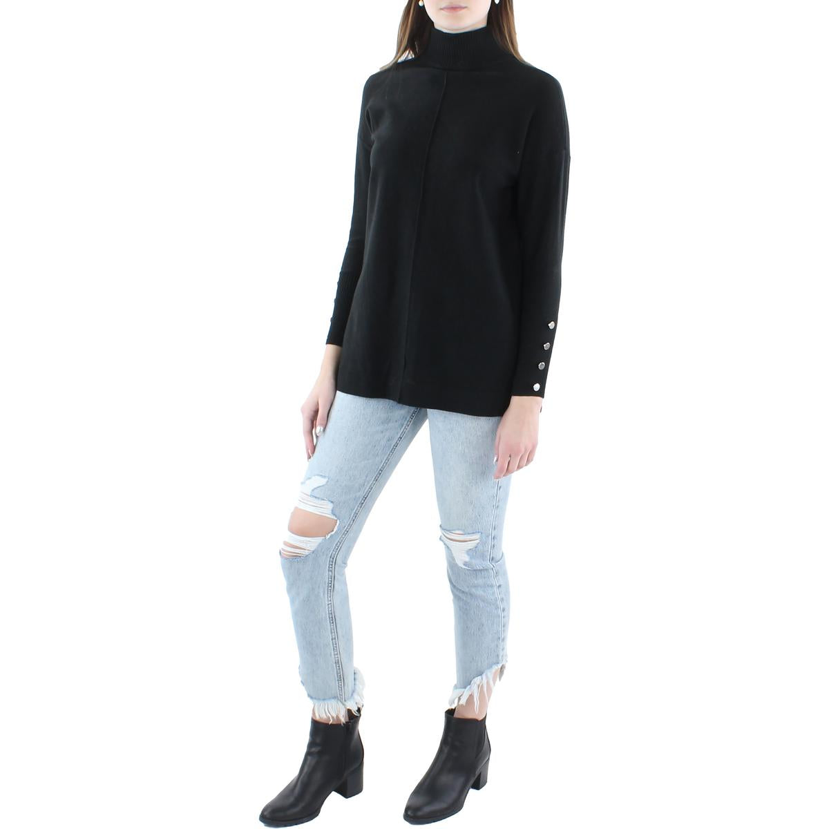 Womens Mock Collar Ribbed Trim Pullover Sweater