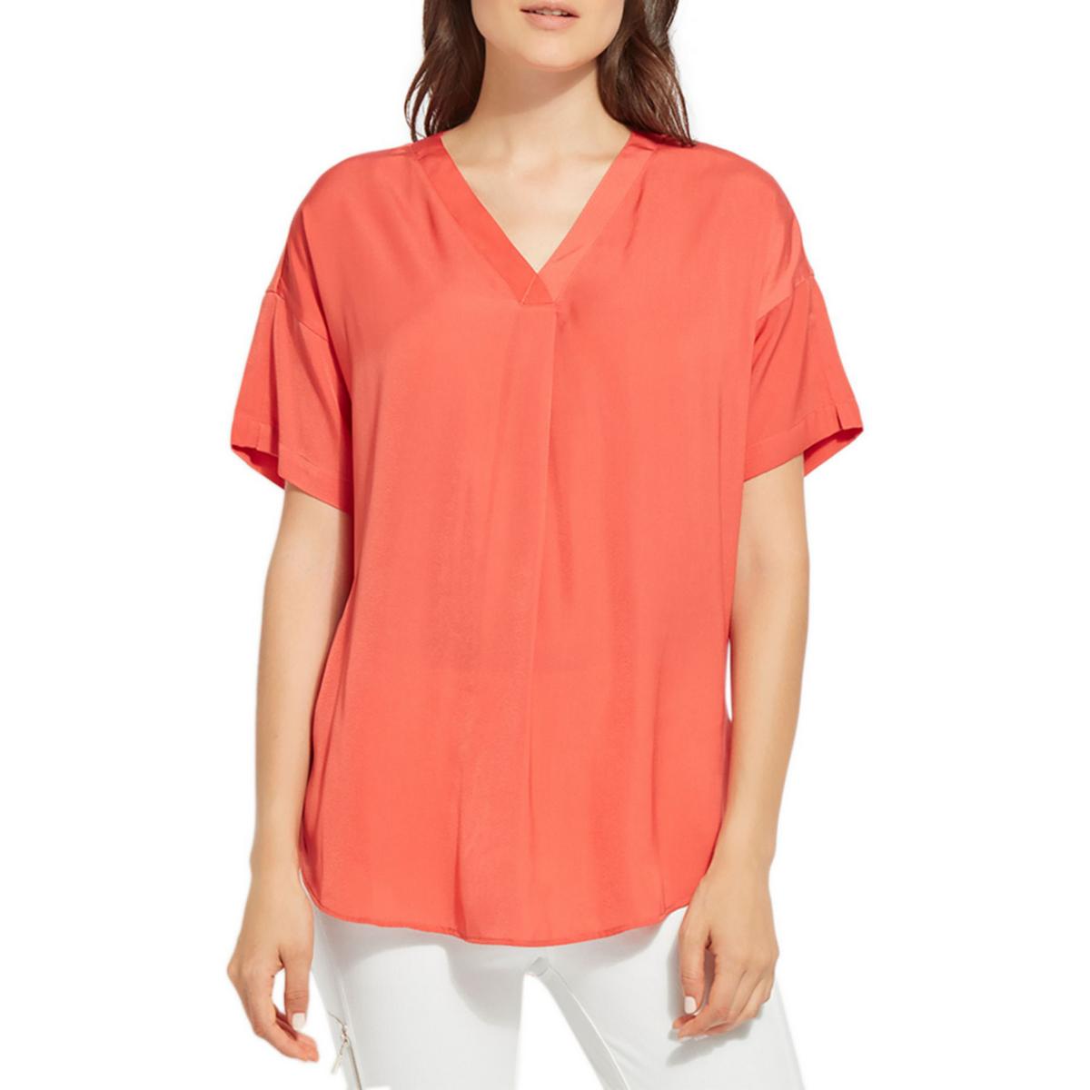 Stevie Womens V-Neck Side-Slit Top Spicy Orange