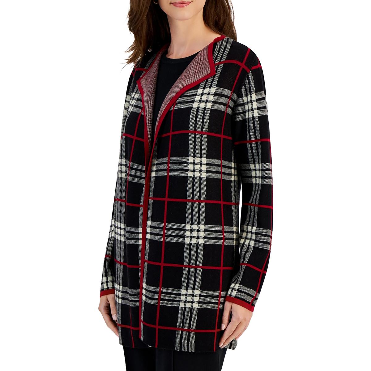 Womens Glen Plaid Cotton Stretch Cardigan Sweater