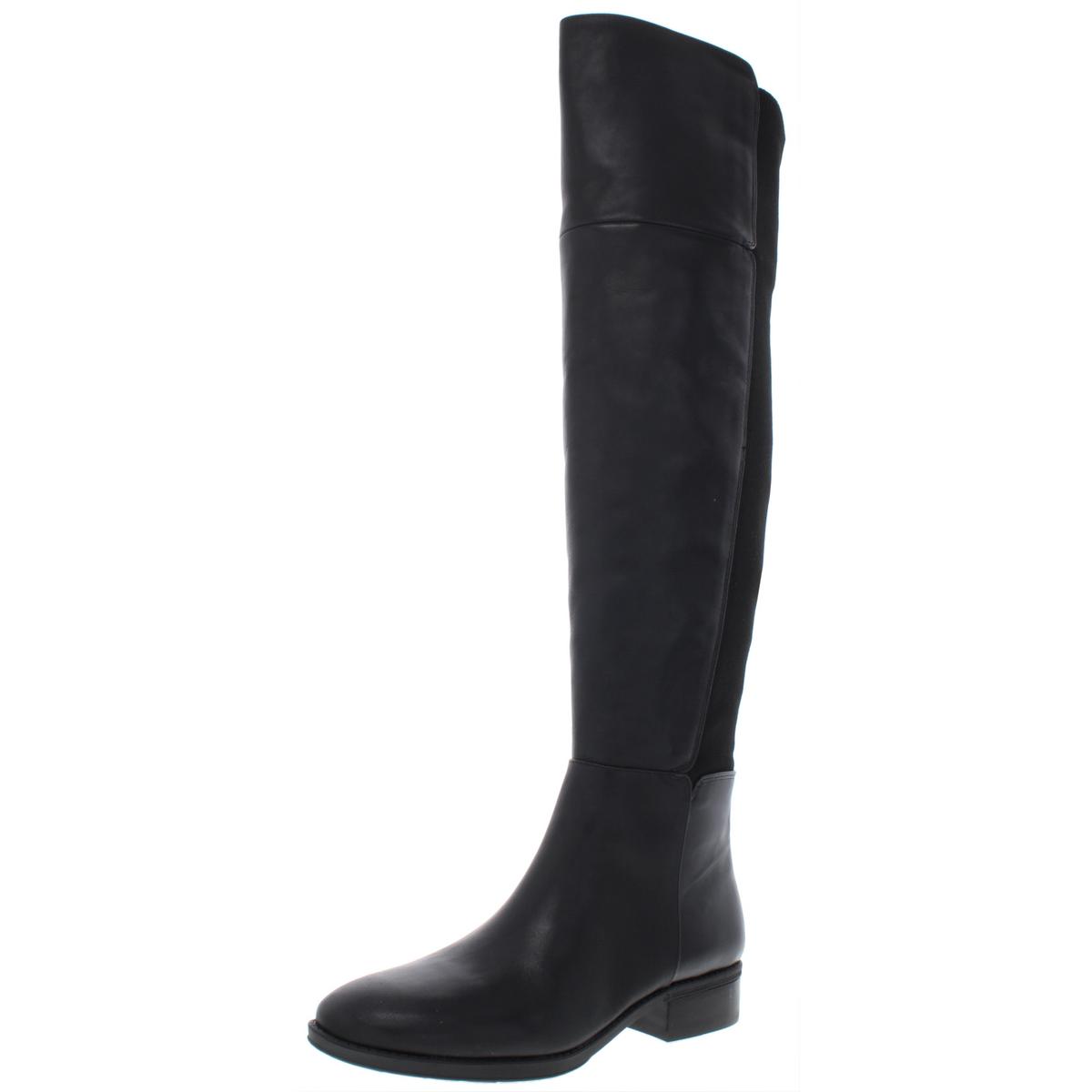 Pam Womens Zipper Ribbed Knit Over-The-Knee Boots 6.5 Medium Black Leather