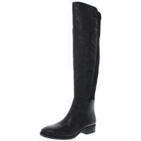 Pam Womens Zipper Ribbed Knit Over-The-Knee Boots 6.5 Medium Black Leather