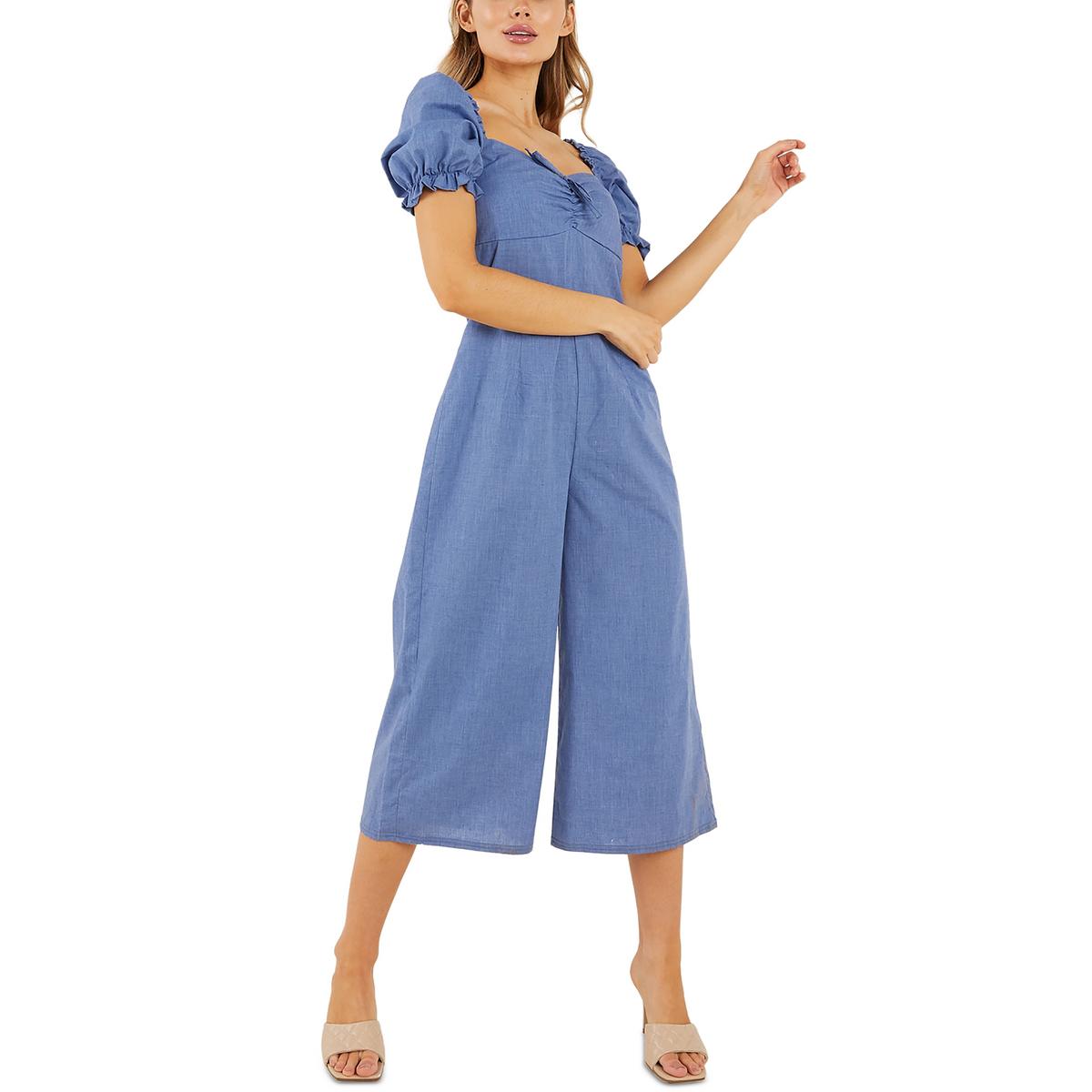 Womens Cotton Puff Sleeve Jumpsuit