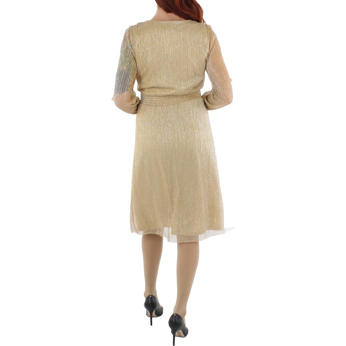 Petites Womens Metallic Knee-Length Midi Dress