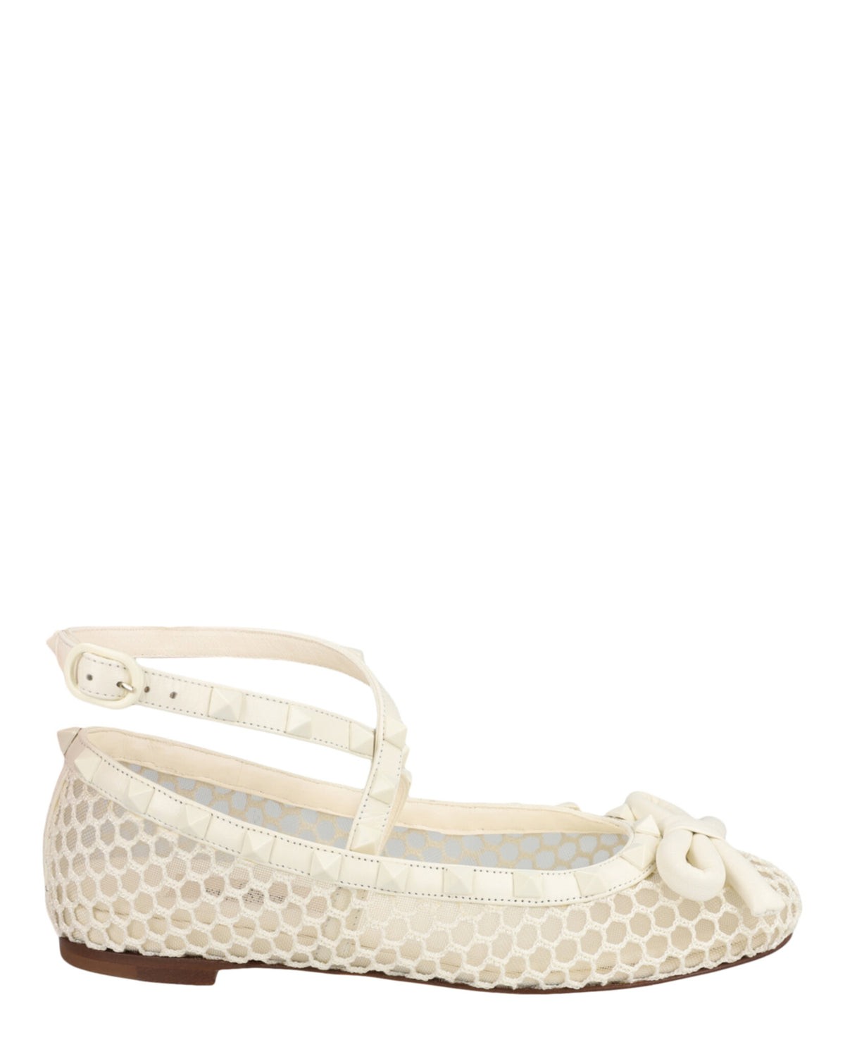 Valentino Womens Rockstud Mesh Ballet Flats