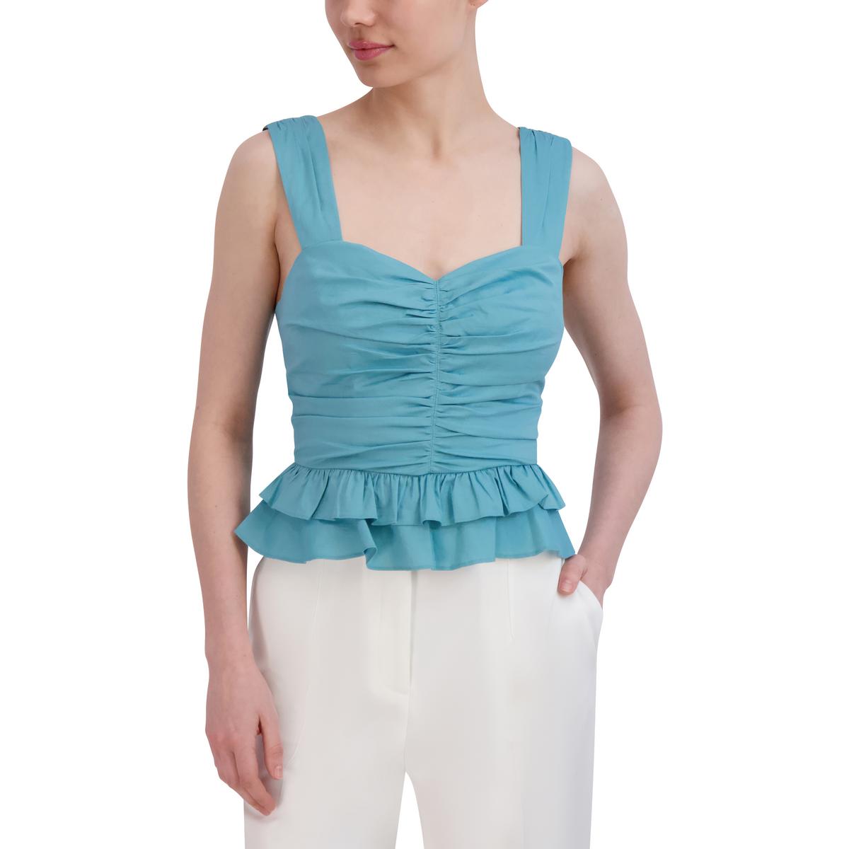 Womens Cotton Blend Ruched Peplum Top