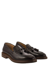 Brunello Cucinelli Mens Leather Tassle Loafers in Burgundy4