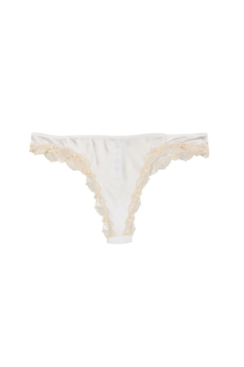 La Perla La Perla White Silk Thong With Frastaglio